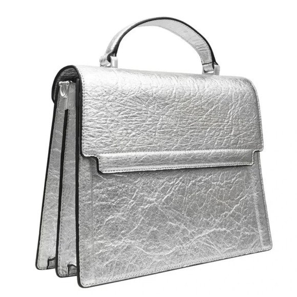 Alkeme Atelier Fire Flap Crossbody Handbag Silver Pineapple Leather Bag. - Picture 4 of 16